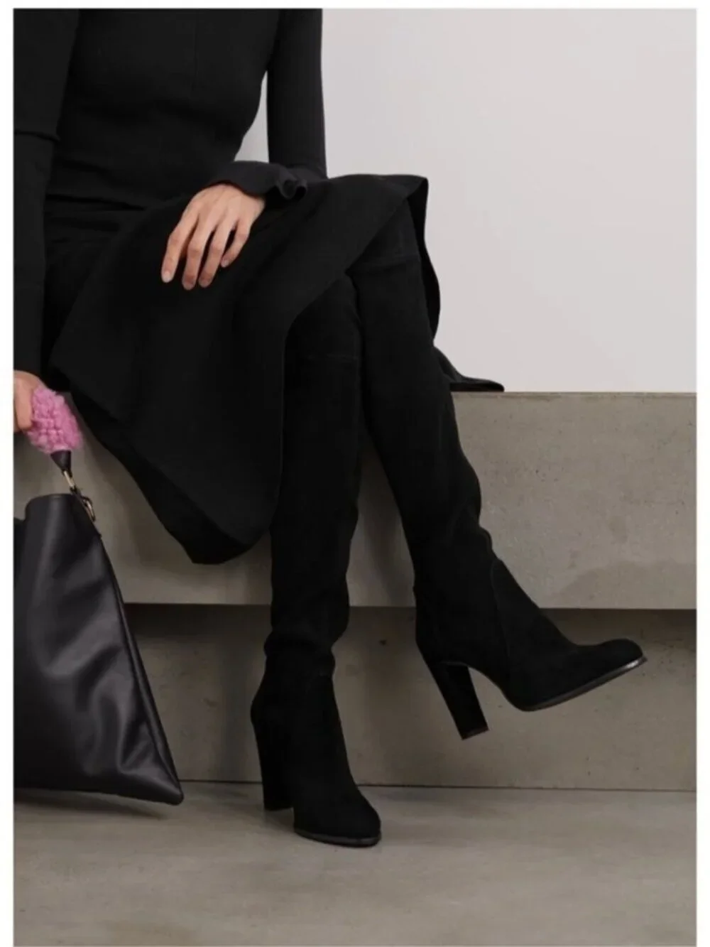 Stuart Weitzman ICONIC Highland stretch-suede over-the-knee black boots shoe 5M